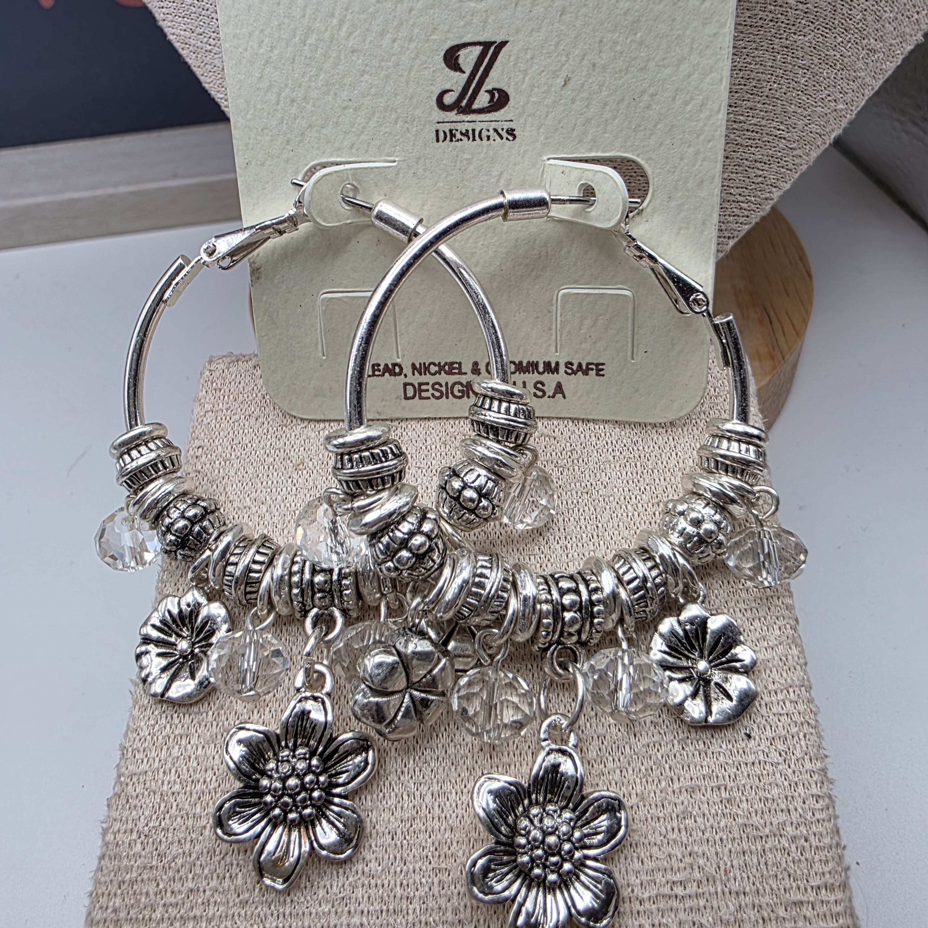 Jk Designs Silver Floral Charm Earrings. (263)